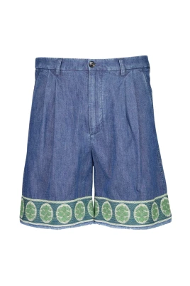 Jacquard Hem Denim Bermuda Shorts