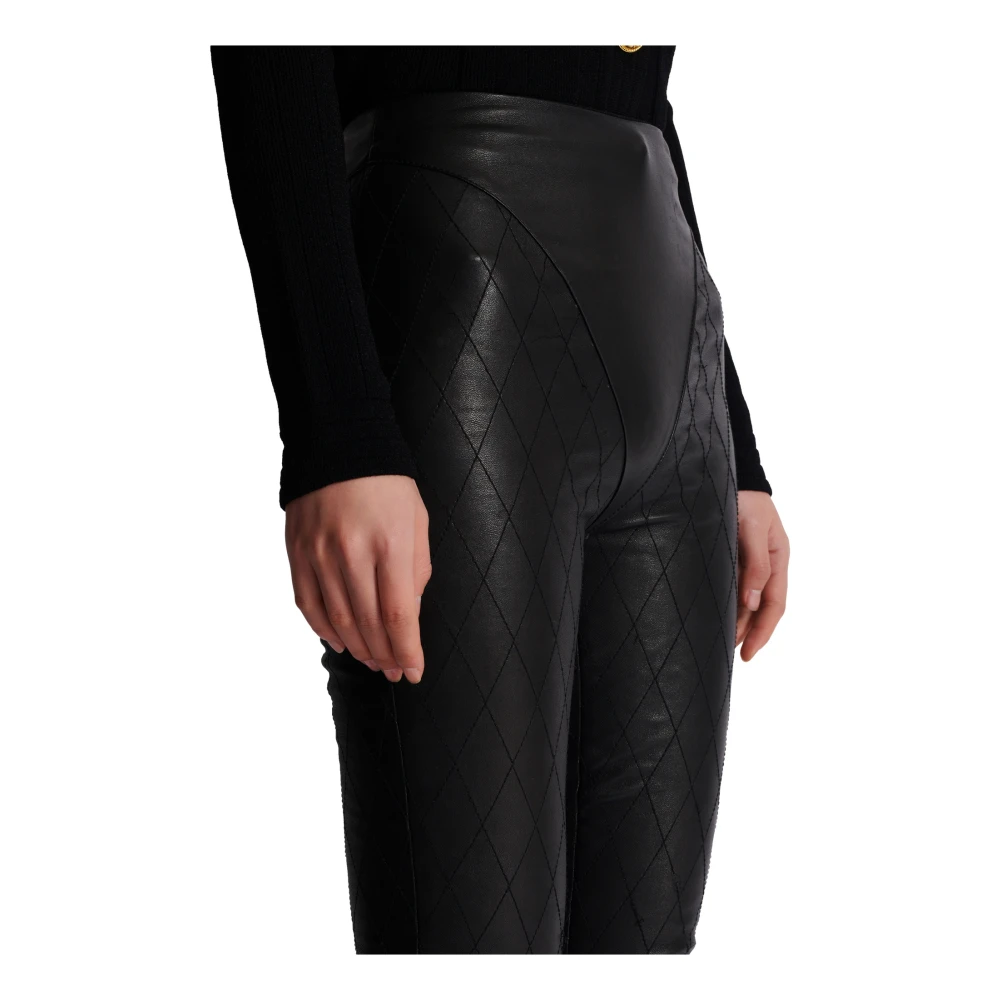 Balmain Topstitched leren leggings Black Dames