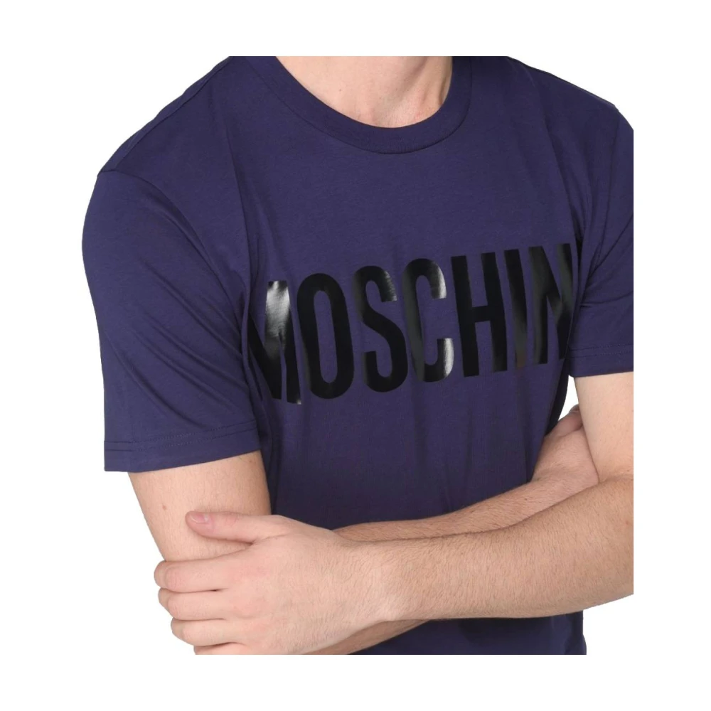 Moschino Logo Print Katoenen T-shirt Regular Fit Blue Heren