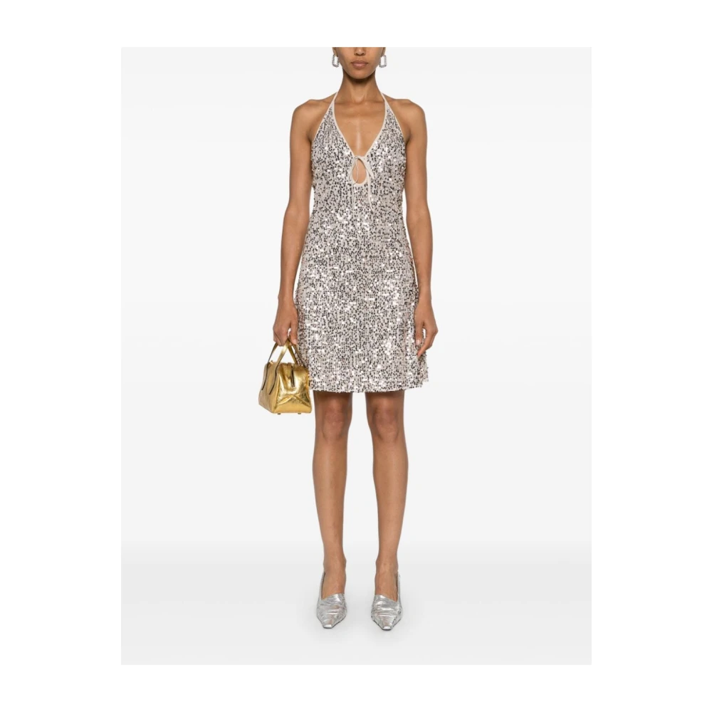 Rotate Birger Christensen Sequin Mesh Halterneck Jurk Beige Dames