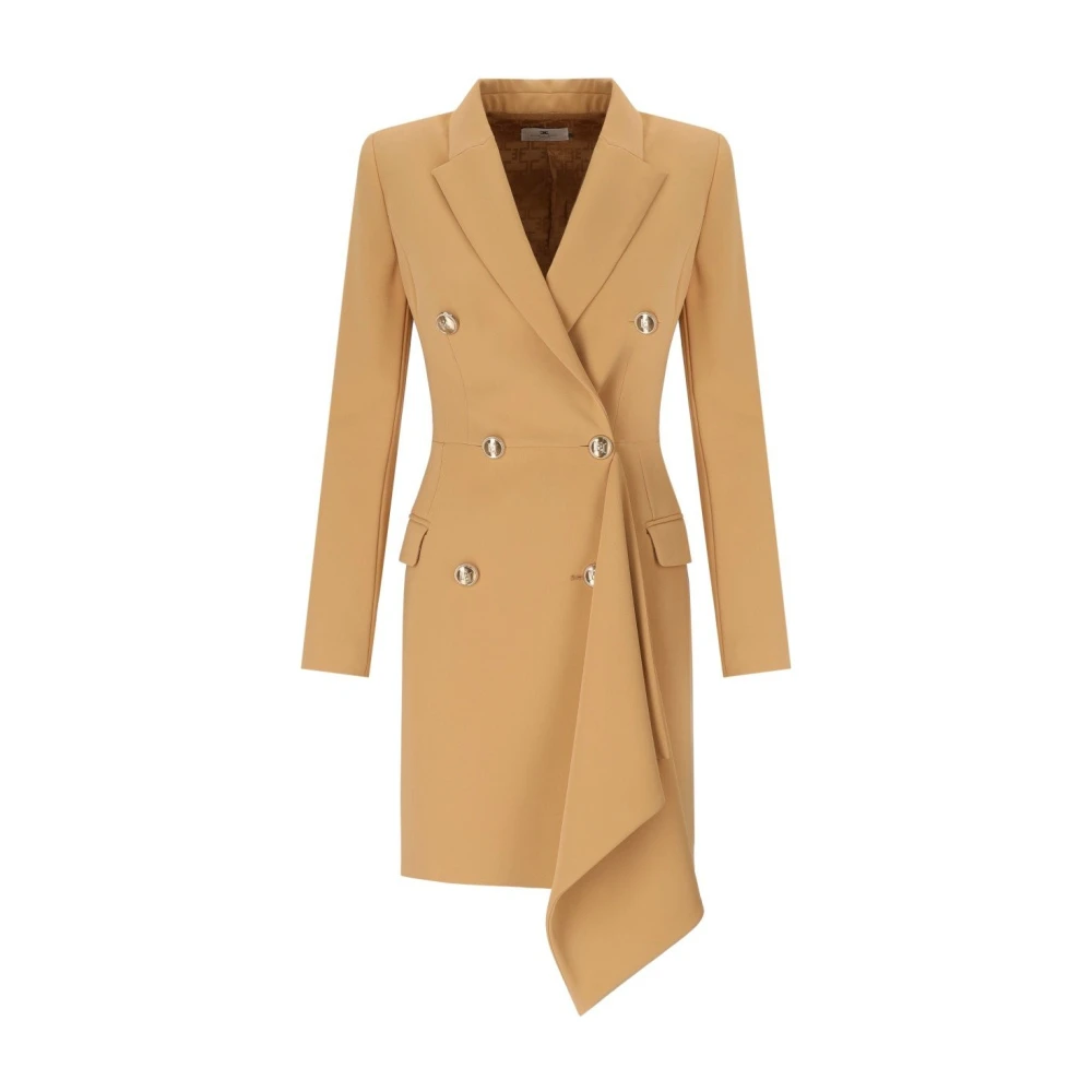 Elisabetta Franchi Bronzen Double-Breasted Ruffle Manteljurk Brown Dames