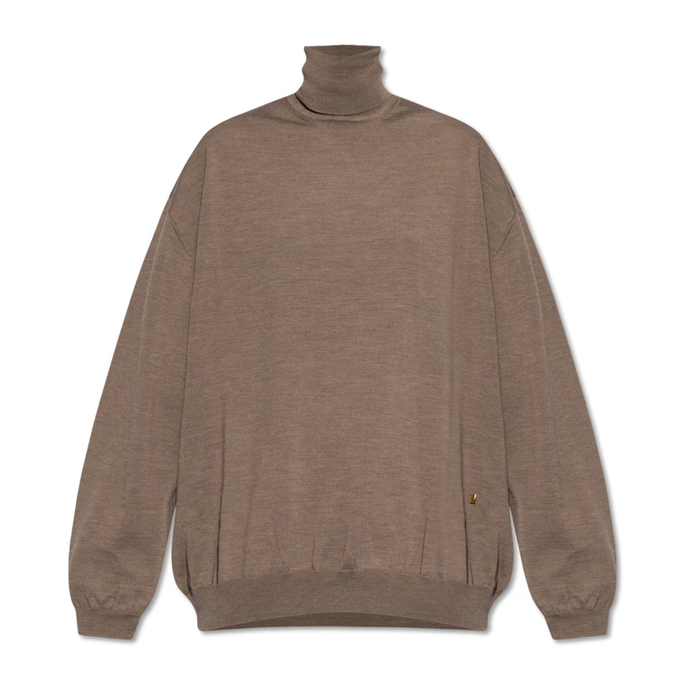 Moschino Beige Trui Hoge Hals Fijne Brei Brown Dames