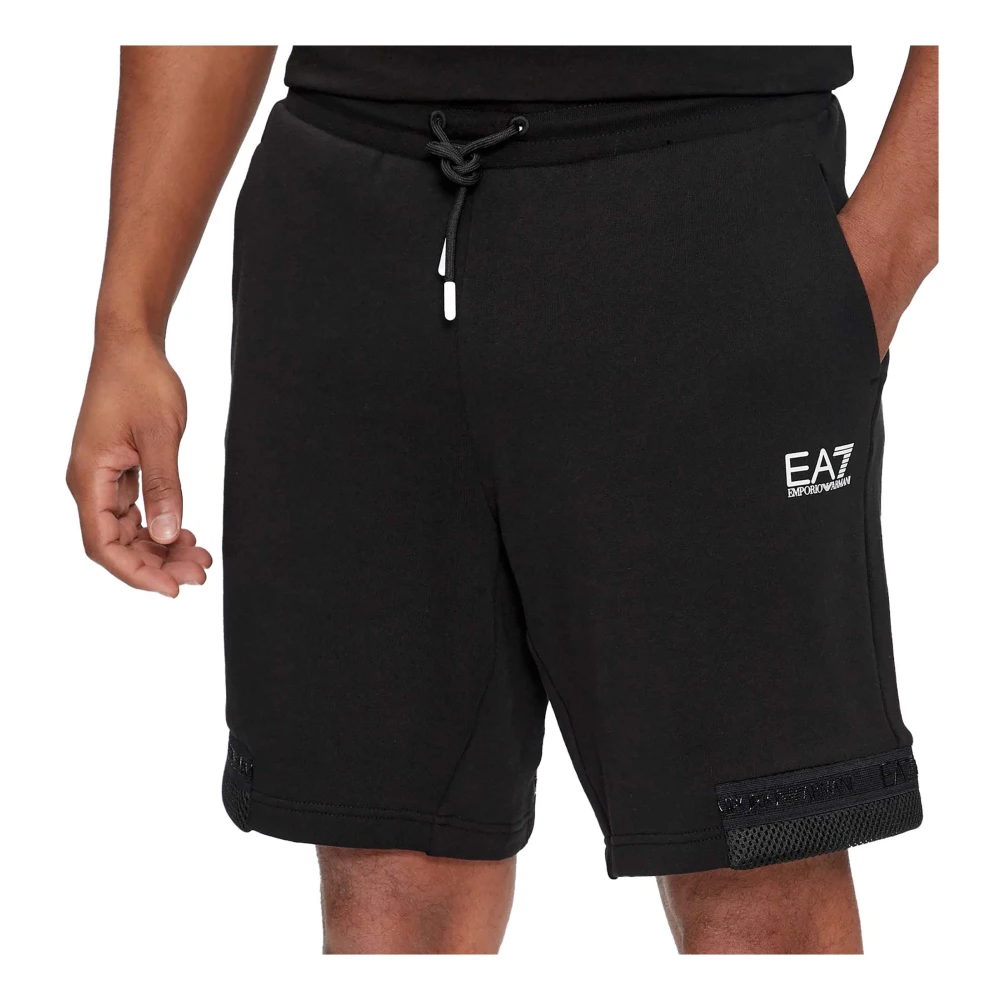 Emporio Armani EA7 Zwarte Elastische Taille Logo Shorts Black Heren