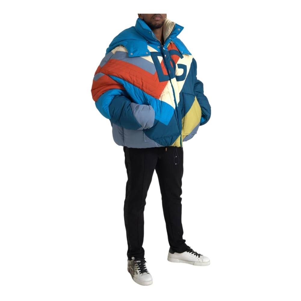 Dolce & Gabbana Multicolor Logo Patch Puffer Jas Heren Multicolor Heren
