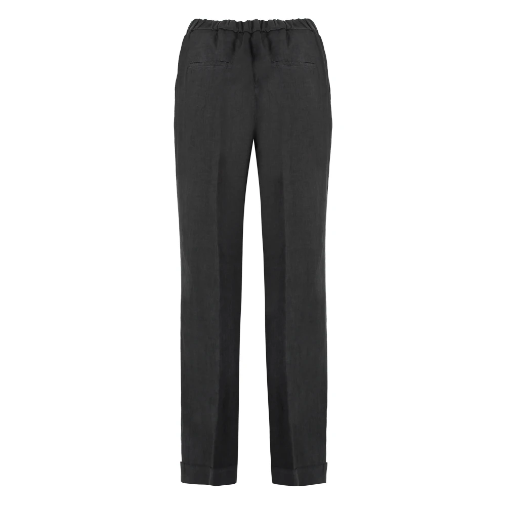 PESERICO Wijde Linnen Broek met Omgeslagen Zoom Gray Dames