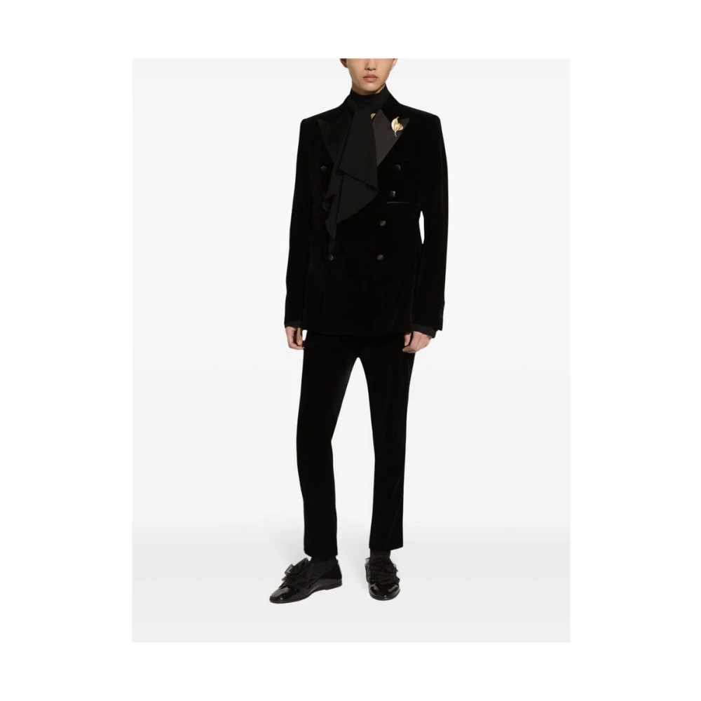 Dolce & Gabbana Zwarte Katoen-Zijde Rechte Pijp Broek Black Heren