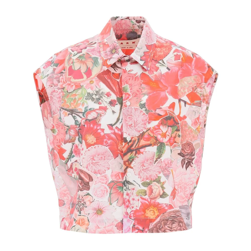 Marni Poplin mouwloze shirt met requiem print Multicolor Dames