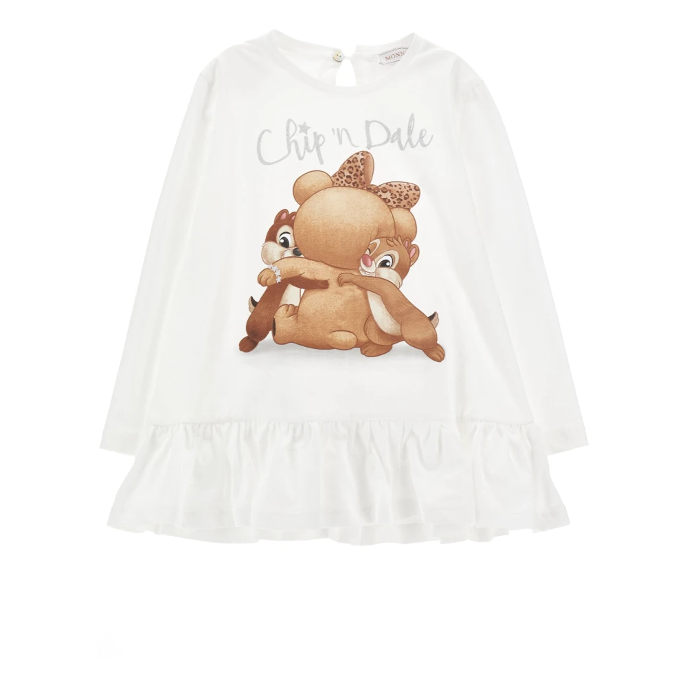 Monnalisa Girls White Dresses, 2 Y, Maxi T-Shirt In Cotton Jersey