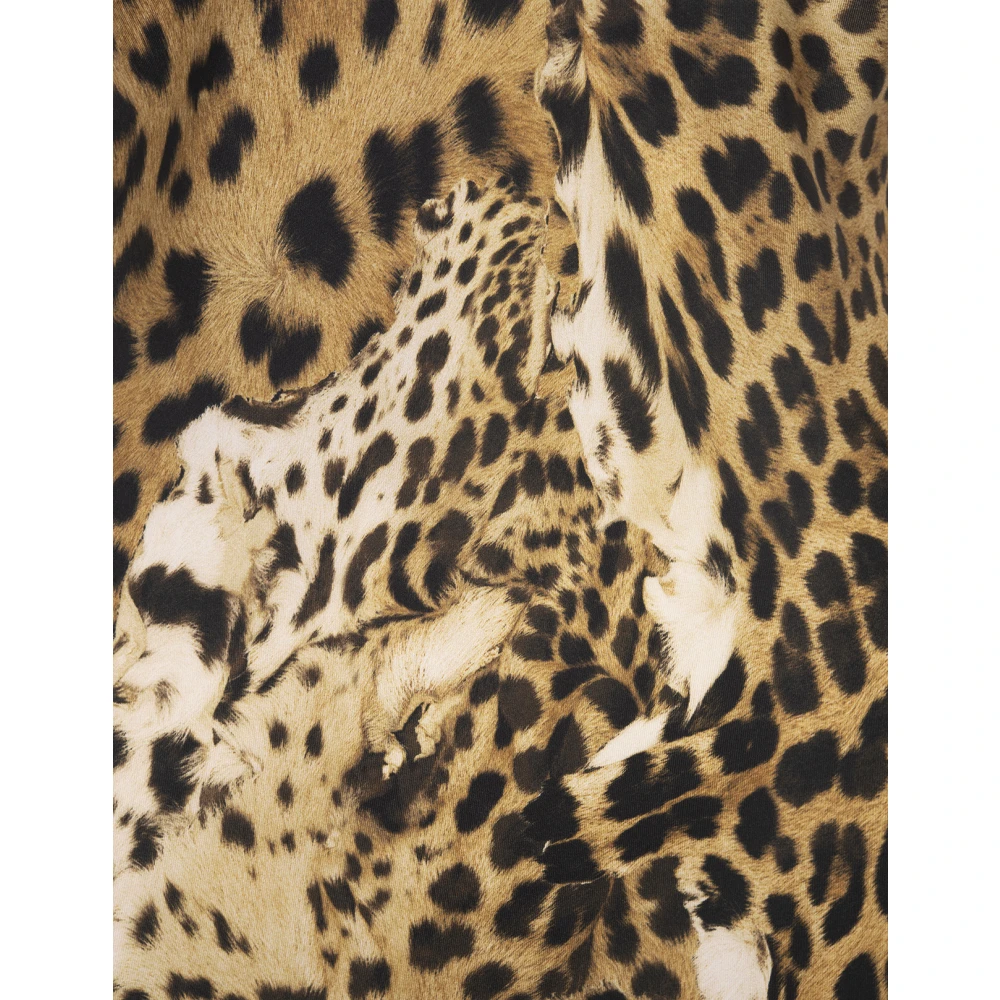 Roberto Cavalli Zijden midi-jurk met luipaardprint Brown Dames