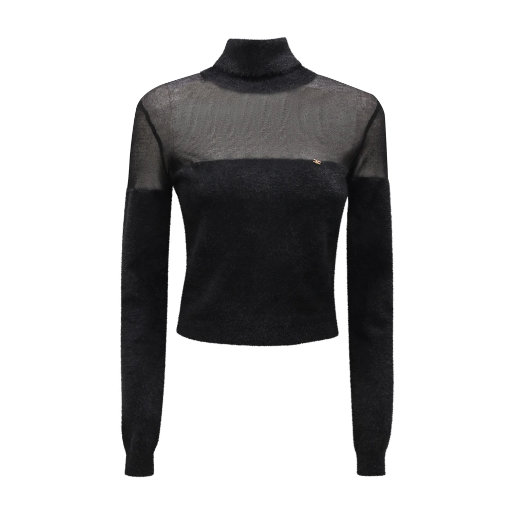 Elisabetta Franchi Black Turtlenecks, Female, L, Dolcevita Cropped Jumper