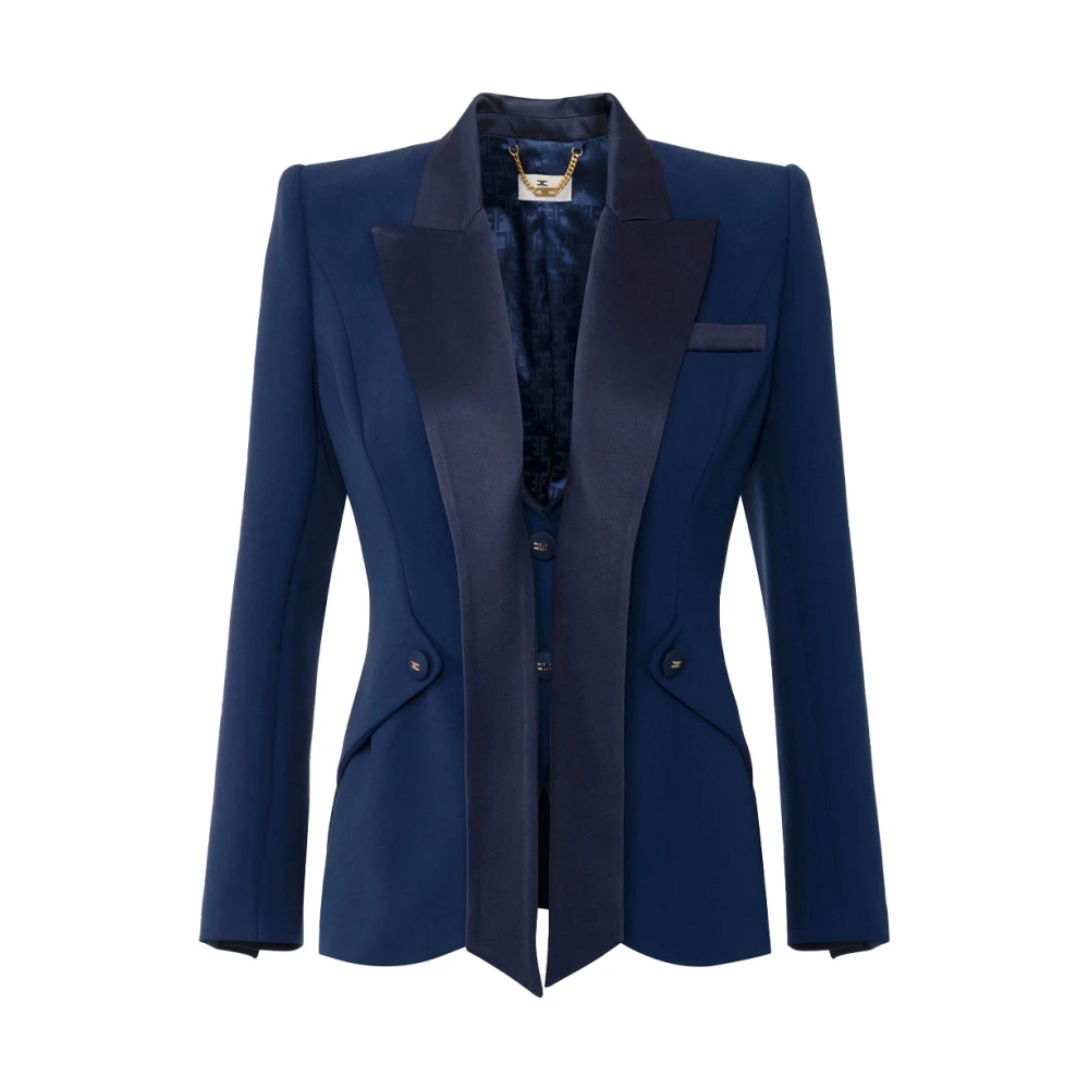 Elisabetta Franchi Women's Blue Blazers, Xl, Satin Lapel Crepe Tuxedo Jacket