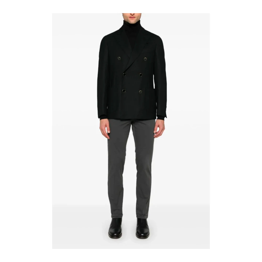 Lardini Zwart Wollen Blend Double-Breasted Jas Black Heren