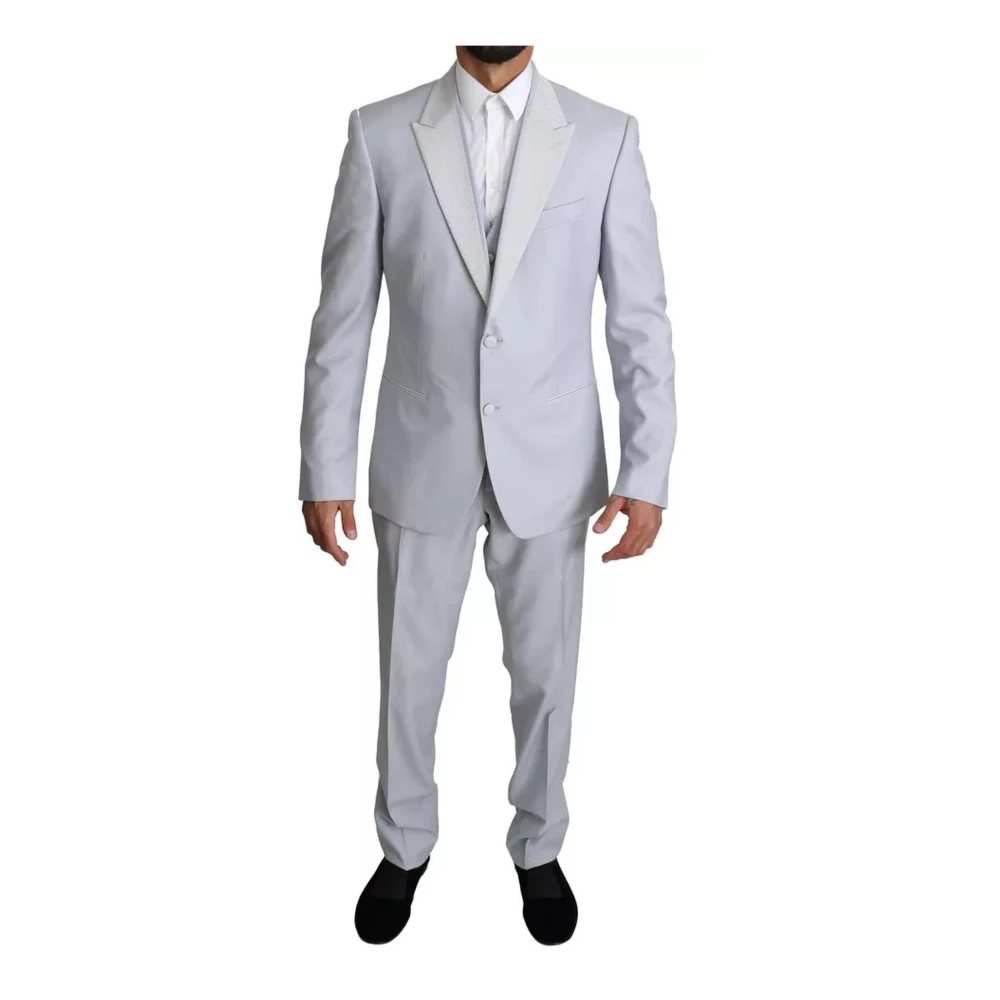Dolce & Gabbana Lichtblauw Slim Fit Wollen Pak Blue Heren