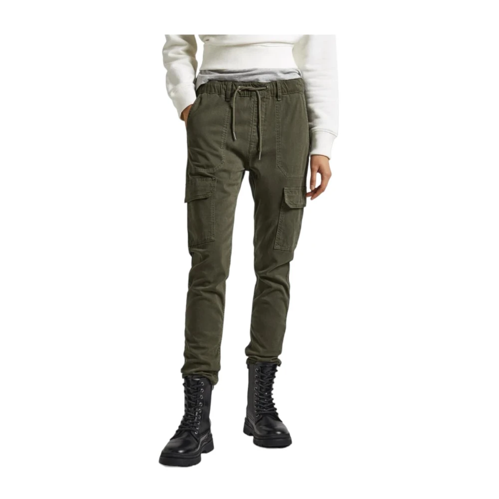 Pepe Jeans Leather Trousers Green, Dam
