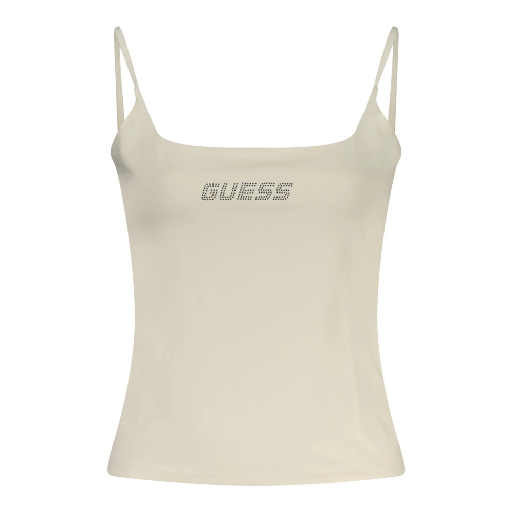 Guess Women's White Sleeveless Tops, Xs, Rhinestone Logo Tank Top