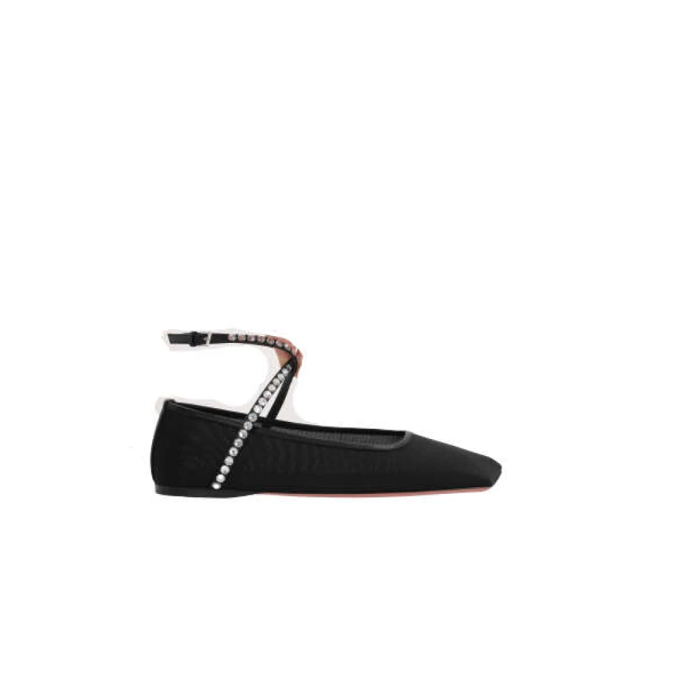 Amina Muaddi Svarta Mesh Ballerina Skor med Kristalldekorerade Fotledsband Black, Dam