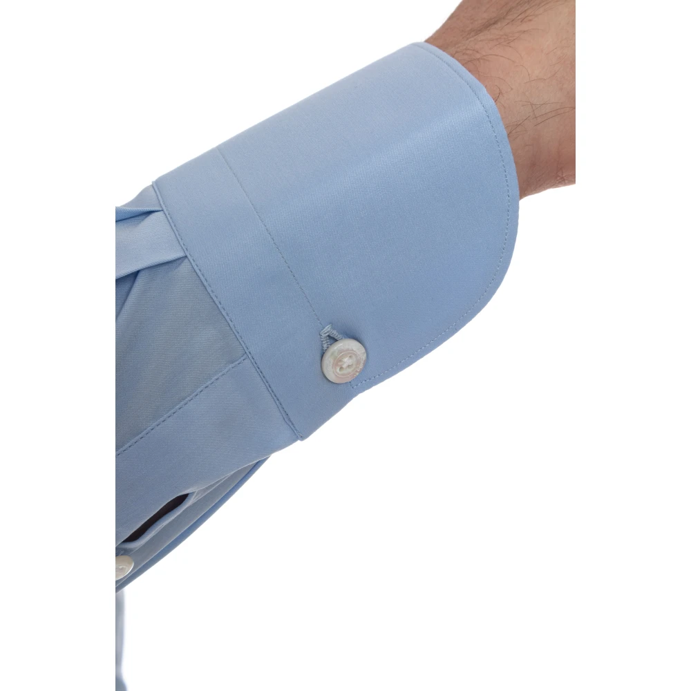 Finamore Heldere Blauwe Stretch Poplin Overhemd Blue Heren
