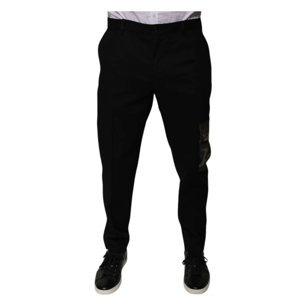 Dolce & Gabbana Men's Black Slim-Fit Trousers, 2XL, Cargo Trousers With Print