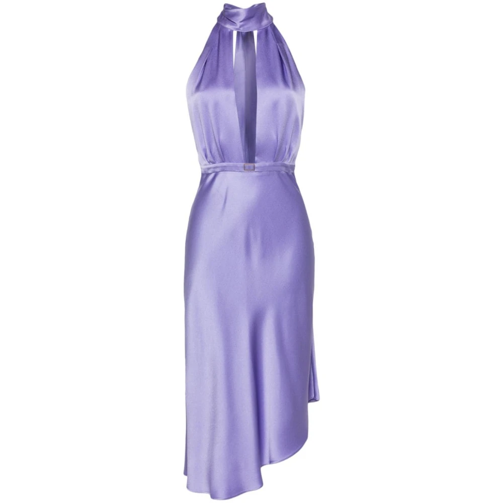 Elisabetta Franchi Paarse Satijnen Halternek Jurk Purple Dames