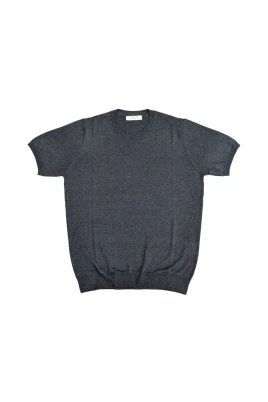 Blå Rund Hals Mjuk Bomull Siden Jersey
