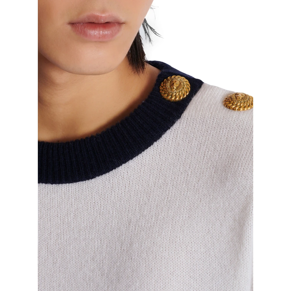 Balmain Gestreepte kasjmier trui White Heren