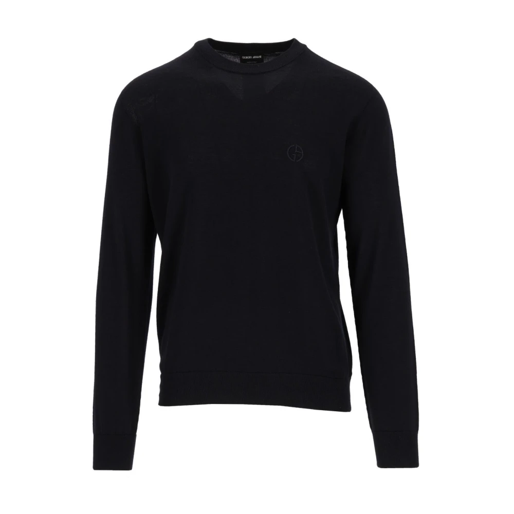 Giorgio Armani Crew Neck Wool Jumper - Male - Round-Neck Knitwear - Blue - Xl - Knitwear