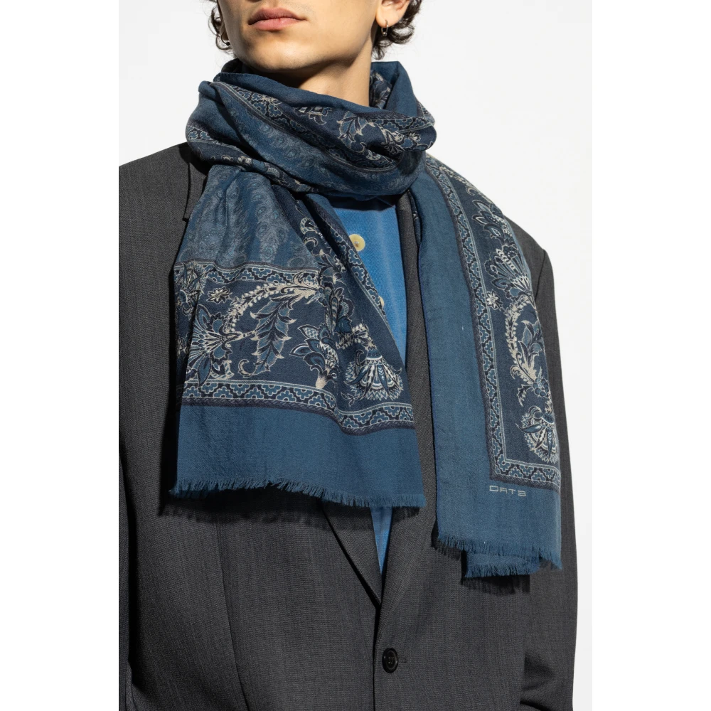 ETRO Kasjmier sjaal met decoratief patroon Blue Heren