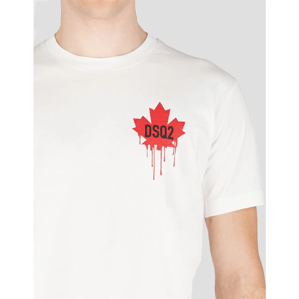 Dsquared2 Wit Katoenen T-shirt met Rode Klaver White Heren