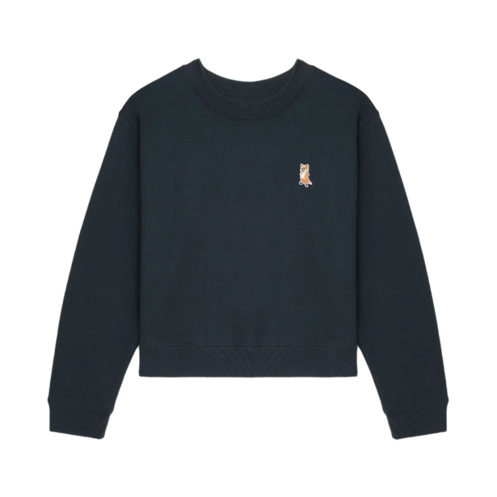 Maison Kitsuné Women's Blue Navy Fox Embroidered Crew Neck Jumper - Sweatshirts - L - Sweatshirts & Hoodies