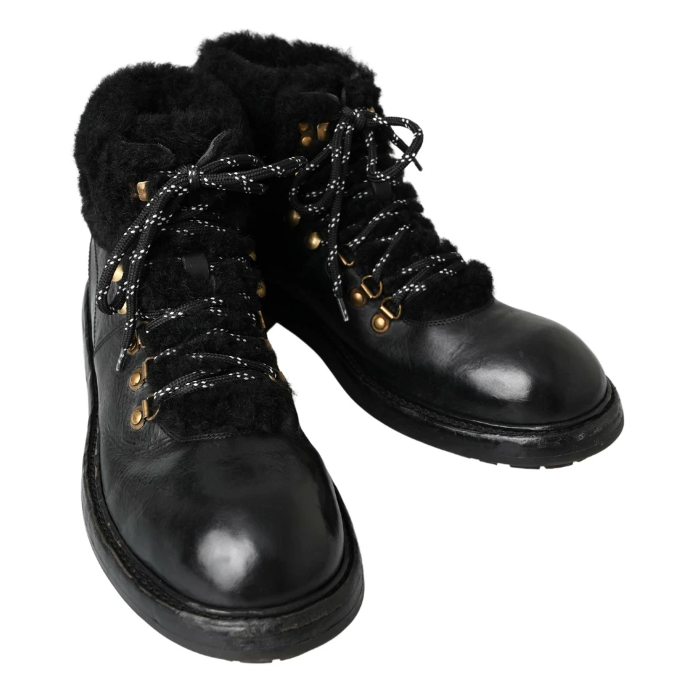 Dolce & Gabbana Zwarte Leren Shearling Laarzen Black Heren