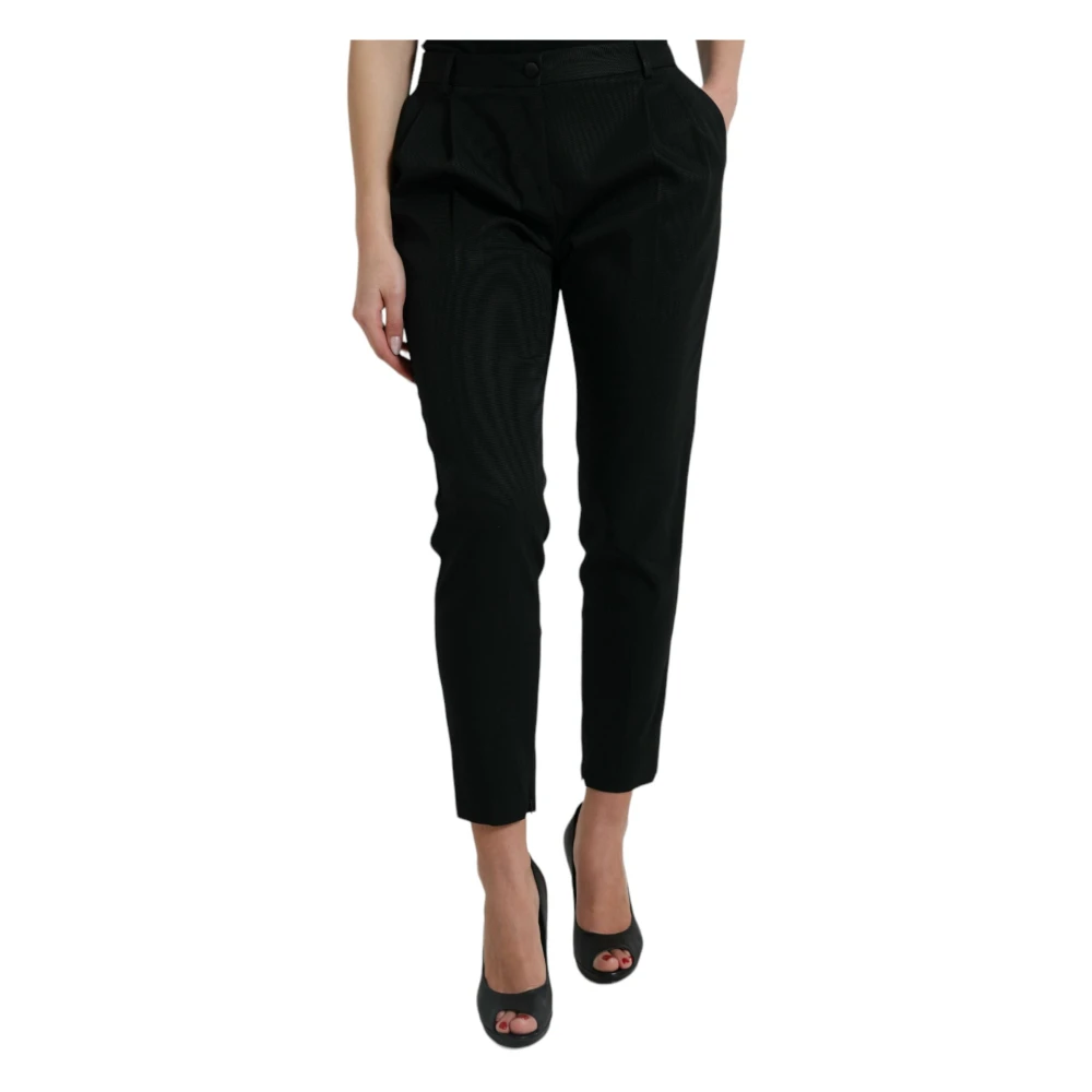 Dolce & Gabbana Black Wool High Waist Cropped Tapered Pants - IT42|M - Image 2