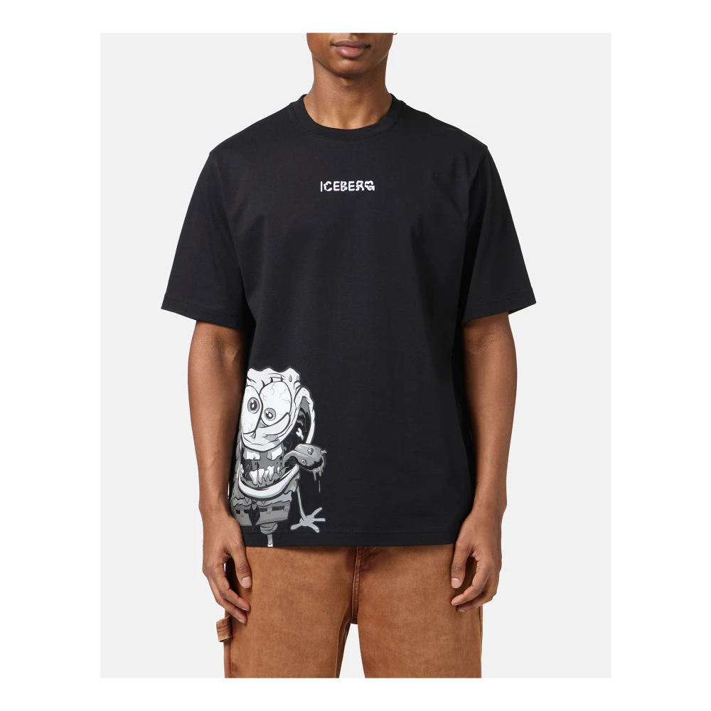 Iceberg Regular fit zwart T-shirt met SpongeBob-print in jersey Black Heren