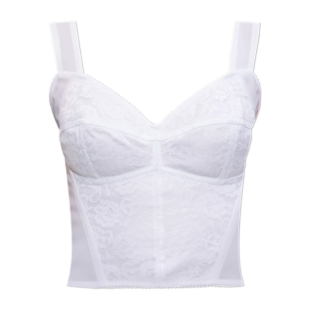 Dolce & Gabbana Vrouw Wit Tops Dames, L, Shaper Corset Bustier Van Kant En Jacquard