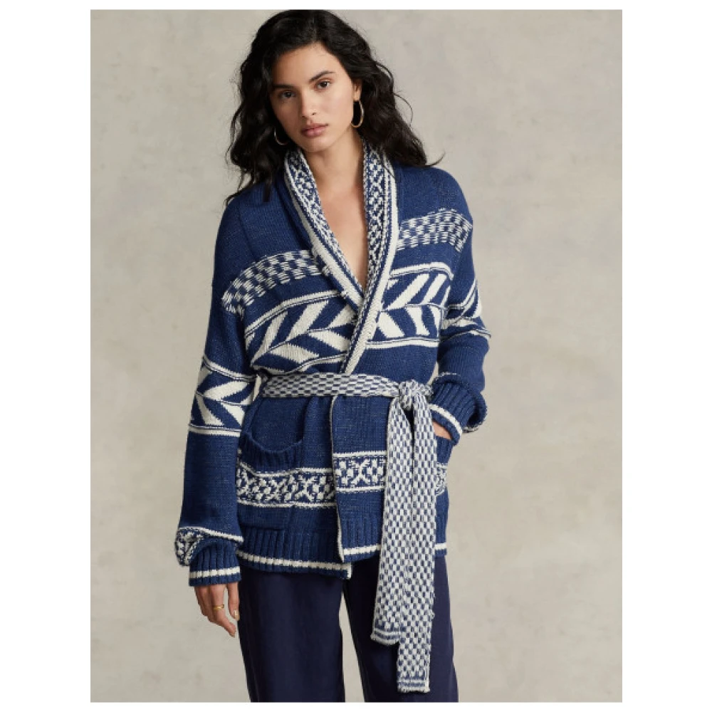 Polo Ralph Lauren Geometrisch Design Gebreide Cardigan Blue Dames