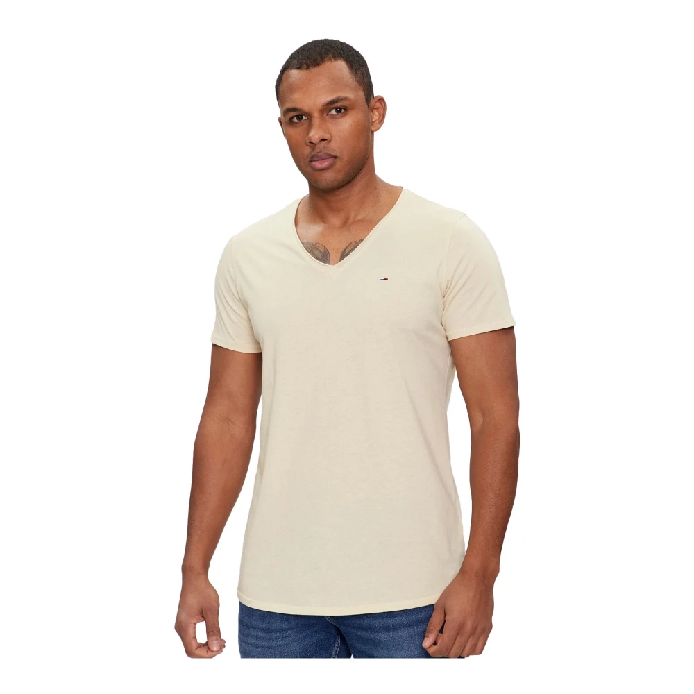 Tommy Jeans Grundläggande V-ringad T-shirt - Beige Beige, Herr