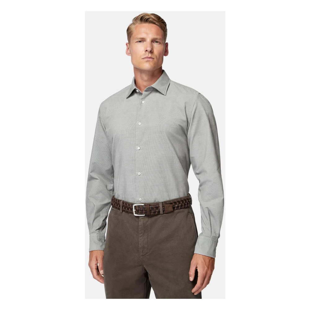 Boggi Milano Regular Fit Blauw Fluwelen Overhemd Gray Heren