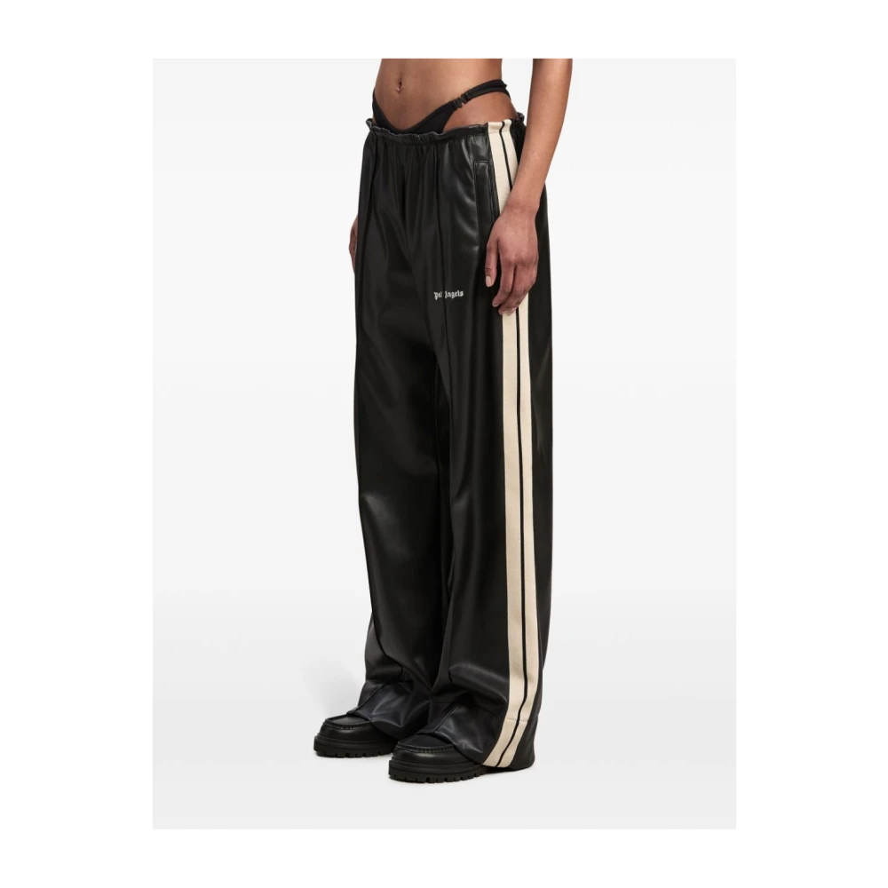 Palm Angels Zwarte leren wijde broek Black Dames