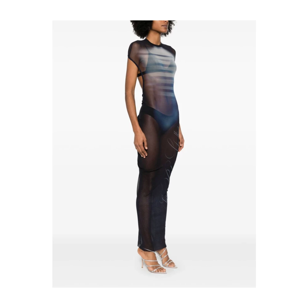 Jean Paul Gaultier Donkerblauwe Transparante Lange Jurk Blue Dames