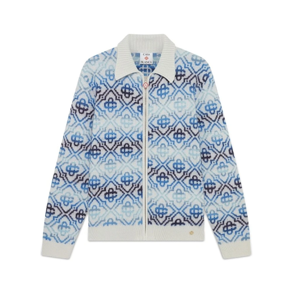 Casablanca Men's Multicolor Cardigans, M, Space Dye Monogram Long Sleeve Merino Cardigan