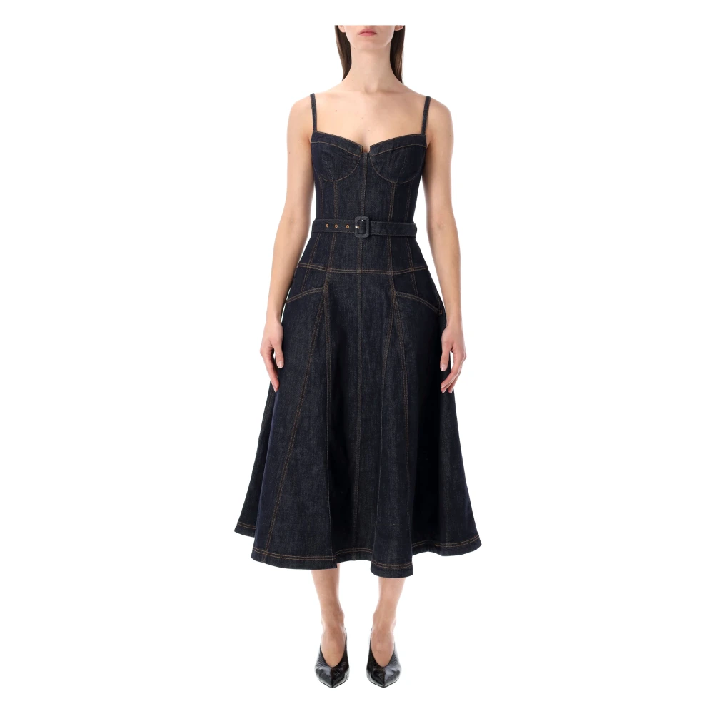 Self Portrait Women's Blue Midi Dresses, Xs, Denim Midi Dress