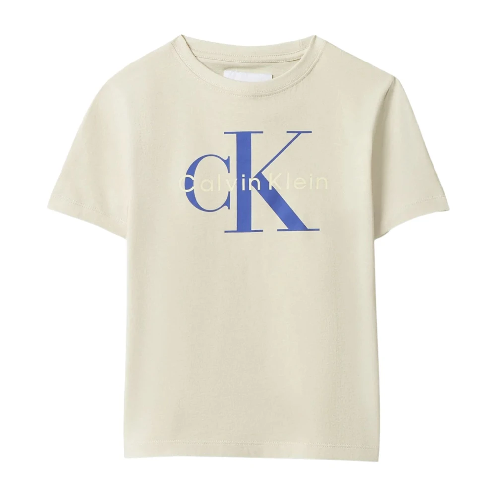 Calvin Klein Jeans Beige Kids Short Sleeve T-Shirts, Male, 8 Y, Mono Logo Ss T-Shirt