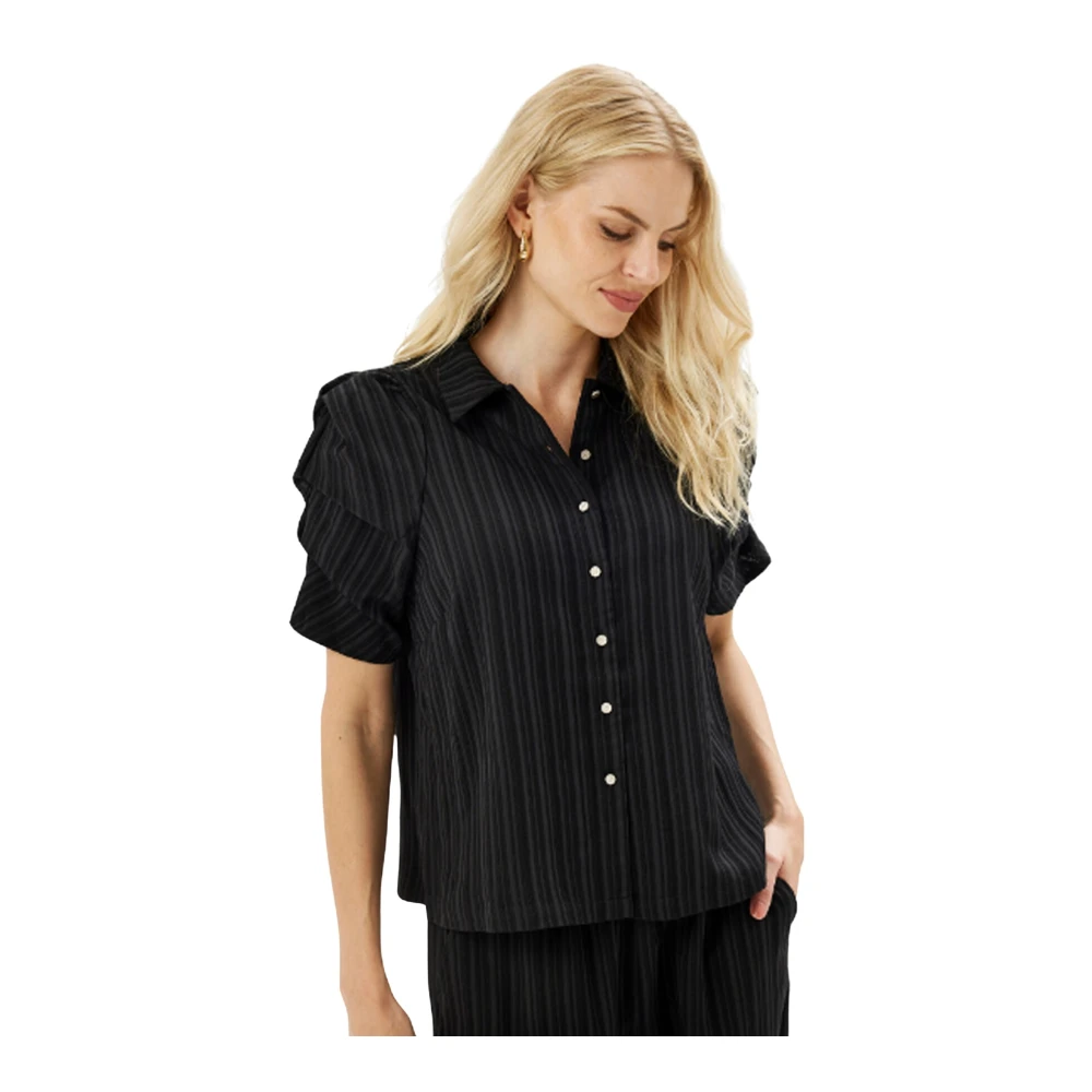 IN Front Zwarte Linda Shirt Blouse Korte Mouw Black Dames