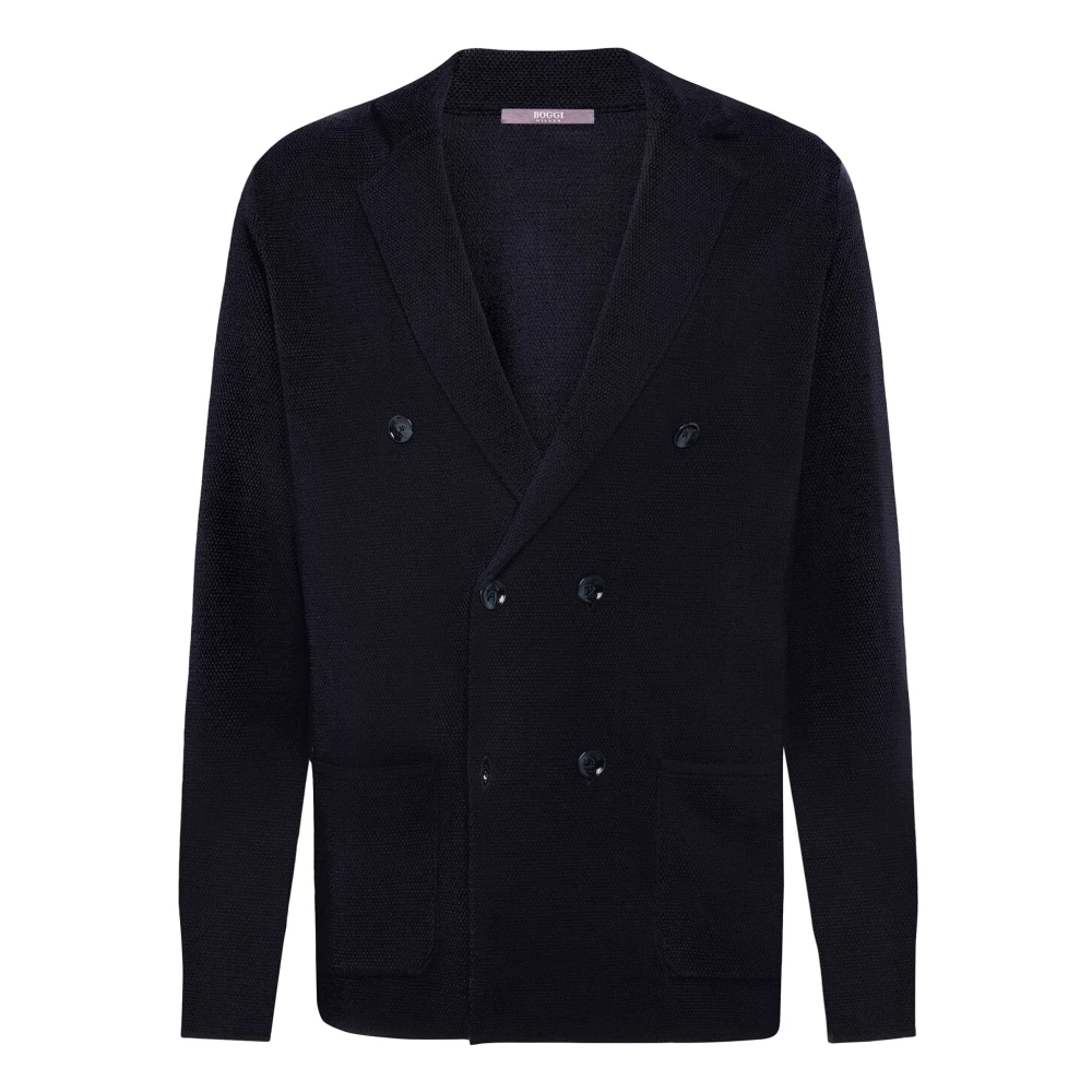 Boggi Milano Gestofd Dubbelrijig Jas van Merinowol Blue Heren