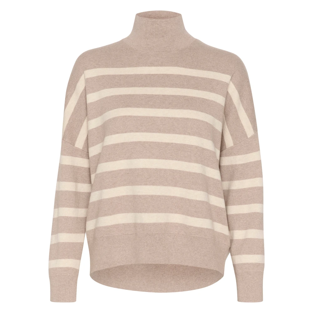 InWear Gestreepte Turtleneck Pullover Zandgrijs Beige Dames