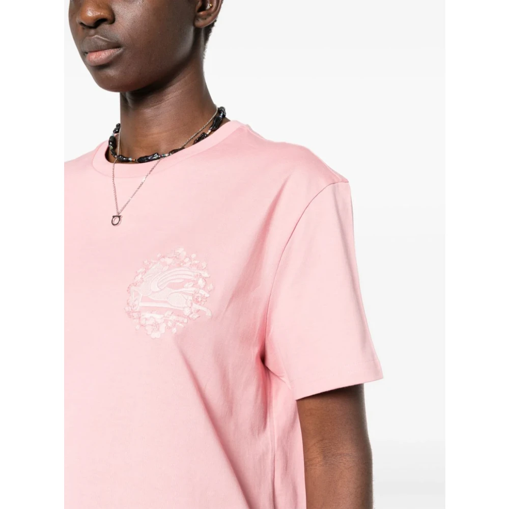 ETRO Bloemenmotief Crewneck T-shirt Pink Dames