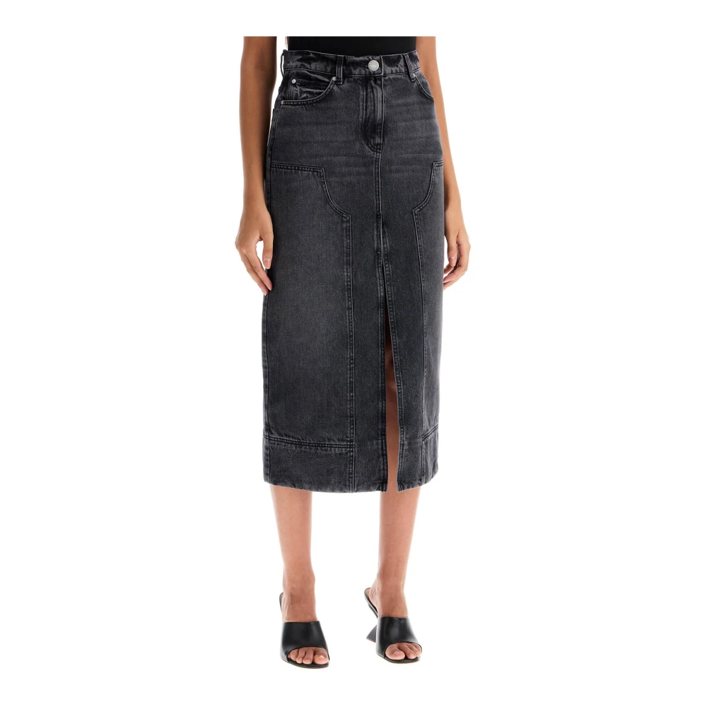 Pinko Vintage Wash Denim Midi Rok Gray Dames