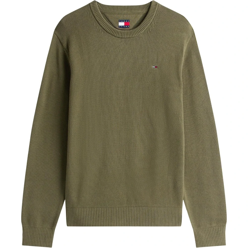 Tommy Jeans Men's Green Tjm Slim Ess Jumper - Round-Neck Knitwear - Xs - Knitwear