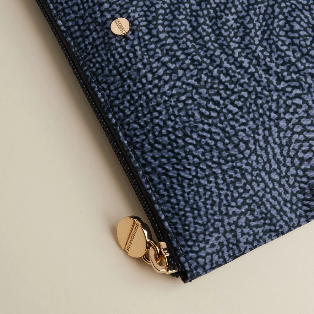 Borbonese Denim Plat Zakje met Leren Details Blue Dames