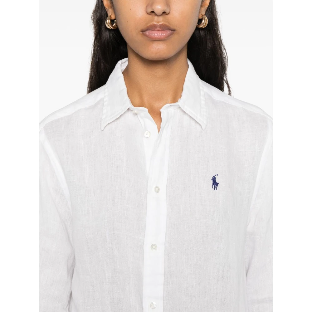 Polo Ralph Lauren Wit linnen overhemd met geborduurde pony White Dames