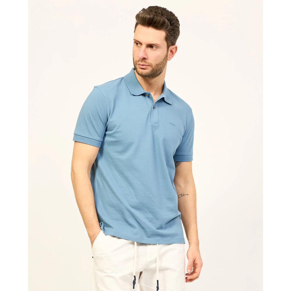 Boss Blauwe Polo T-shirt met Piqué Textuur Blue Heren
